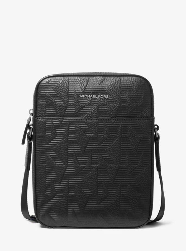 Panske Crossbody Kabelka Michael Kors Cooper Logo Embossed Leather Flight Čierne - Tasky Michael Kors Lacne | RKTWA-6497